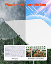 Metal Chicken Coop 9.8x19.6x6.5 ft Walk-in Chicken Run with Cover Spire Roof V952-JSJS362MJDDM8VS9P001V0
