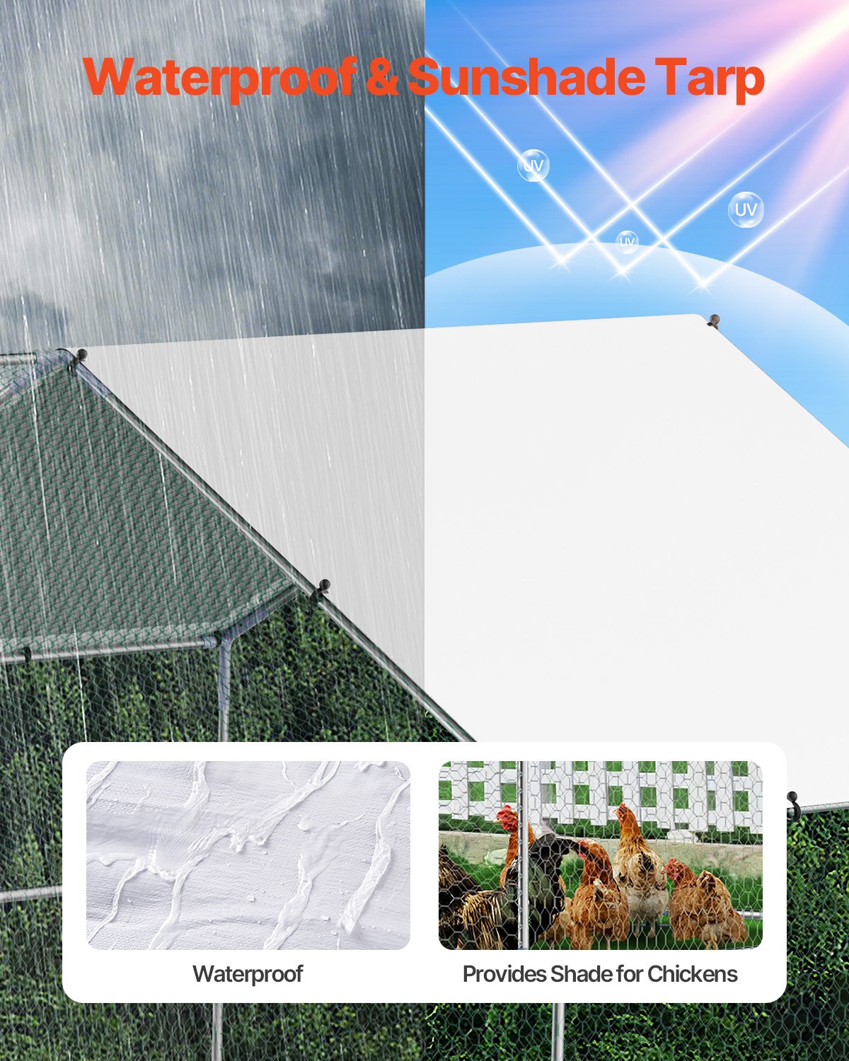 Metal Chicken Coop 9.8x19.6x6.5 ft Walk-in Chicken Run with Cover Spire Roof V952-JSJS362MJDDM8VS9P001V0
