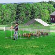 Metal Chicken Coop 9.8x19.6x6.5 ft Walk-in Chicken Run with Cover Spire Roof V952-JSJS362MJDDM8VS9P001V0