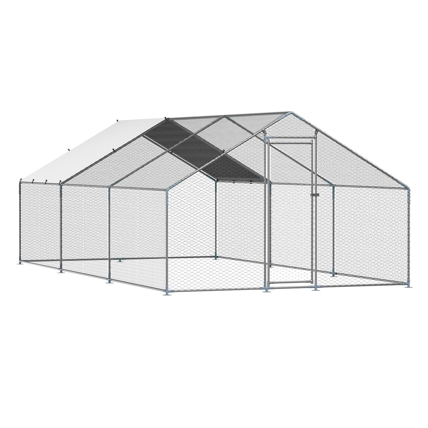 Metal Chicken Coop 9.8x19.6x6.5 ft Walk-in Chicken Run with Cover Spire Roof V952-JSJS362MJDDM8VS9P001V0