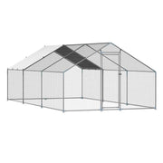 Metal Chicken Coop 9.8x19.6x6.5 ft Walk-in Chicken Run with Cover Spire Roof V952-JSJS362MJDDM8VS9P001V0