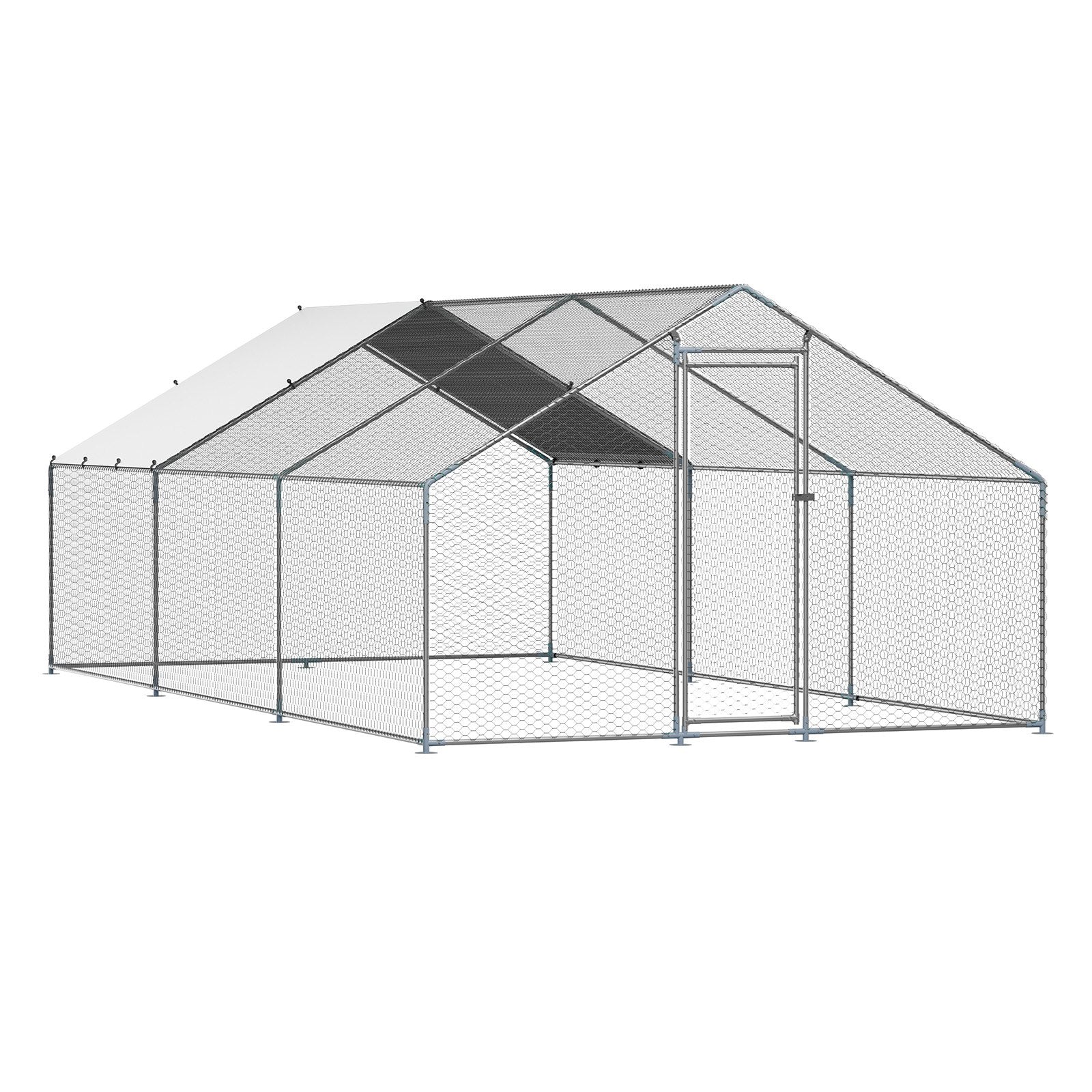 Metal Chicken Coop 9.8x19.6x6.5 ft Walk-in Chicken Run with Cover Spire Roof V952-JSJS362MJDDM8VS9P001V0