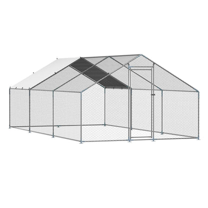 Metal Chicken Coop 9.8x19.6x6.5 ft Walk-in Chicken Run with Cover Spire Roof V952-JSJS362MJDDM8VS9P001V0