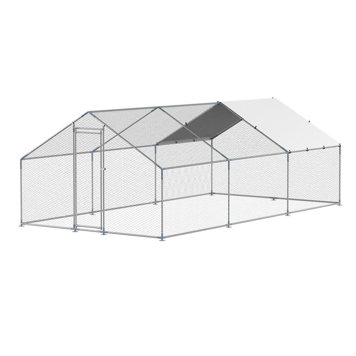 Metal Chicken Coop 9.8x19.6x6.5 ft Walk-in Chicken Run with Cover Spire Roof V952-JSJS362MJDDM8VS9P001V0