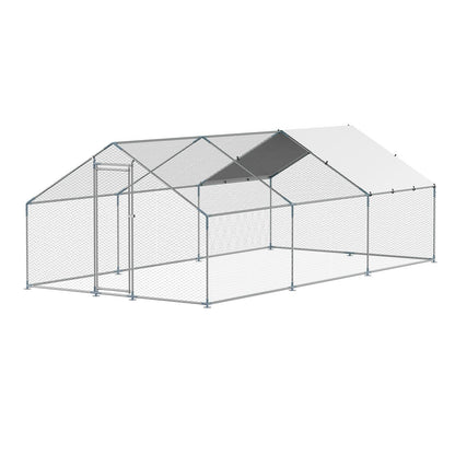 Metal Chicken Coop 9.8x19.6x6.5 ft Walk-in Chicken Run with Cover Spire Roof V952-JSJS362MJDDM8VS9P001V0