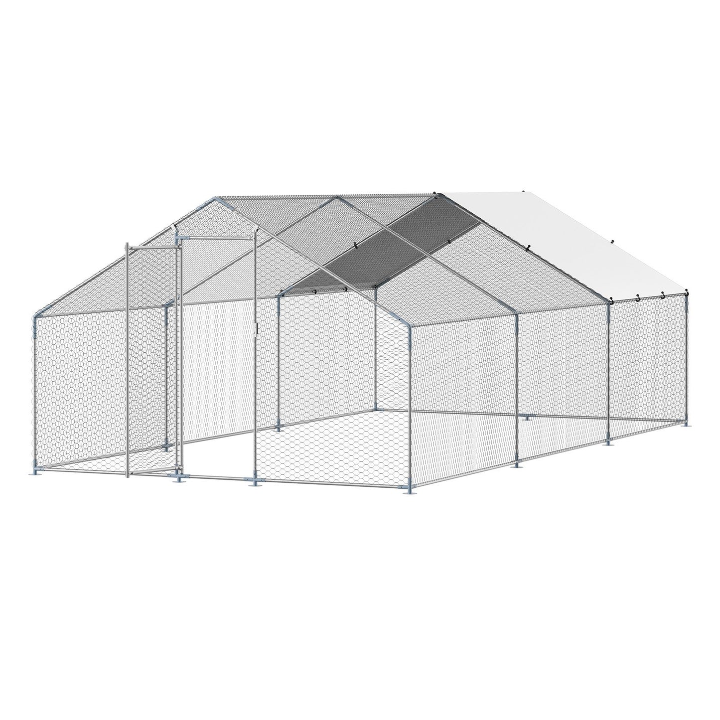 Metal Chicken Coop 9.8x19.6x6.5 ft Walk-in Chicken Run with Cover Spire Roof V952-JSJS362MJDDM8VS9P001V0