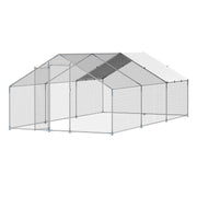Metal Chicken Coop 9.8x19.6x6.5 ft Walk-in Chicken Run with Cover Spire Roof V952-JSJS362MJDDM8VS9P001V0
