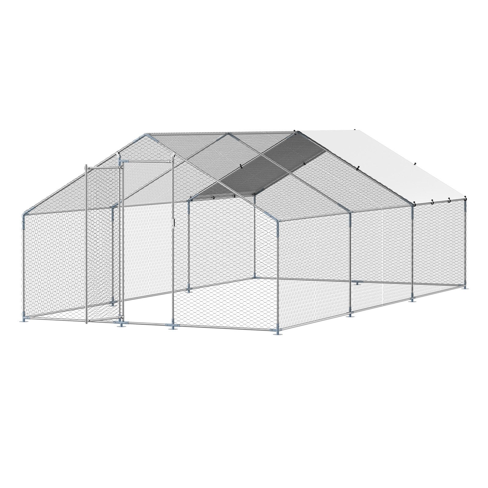 Metal Chicken Coop 9.8x19.6x6.5 ft Walk-in Chicken Run with Cover Spire Roof V952-JSJS362MJDDM8VS9P001V0