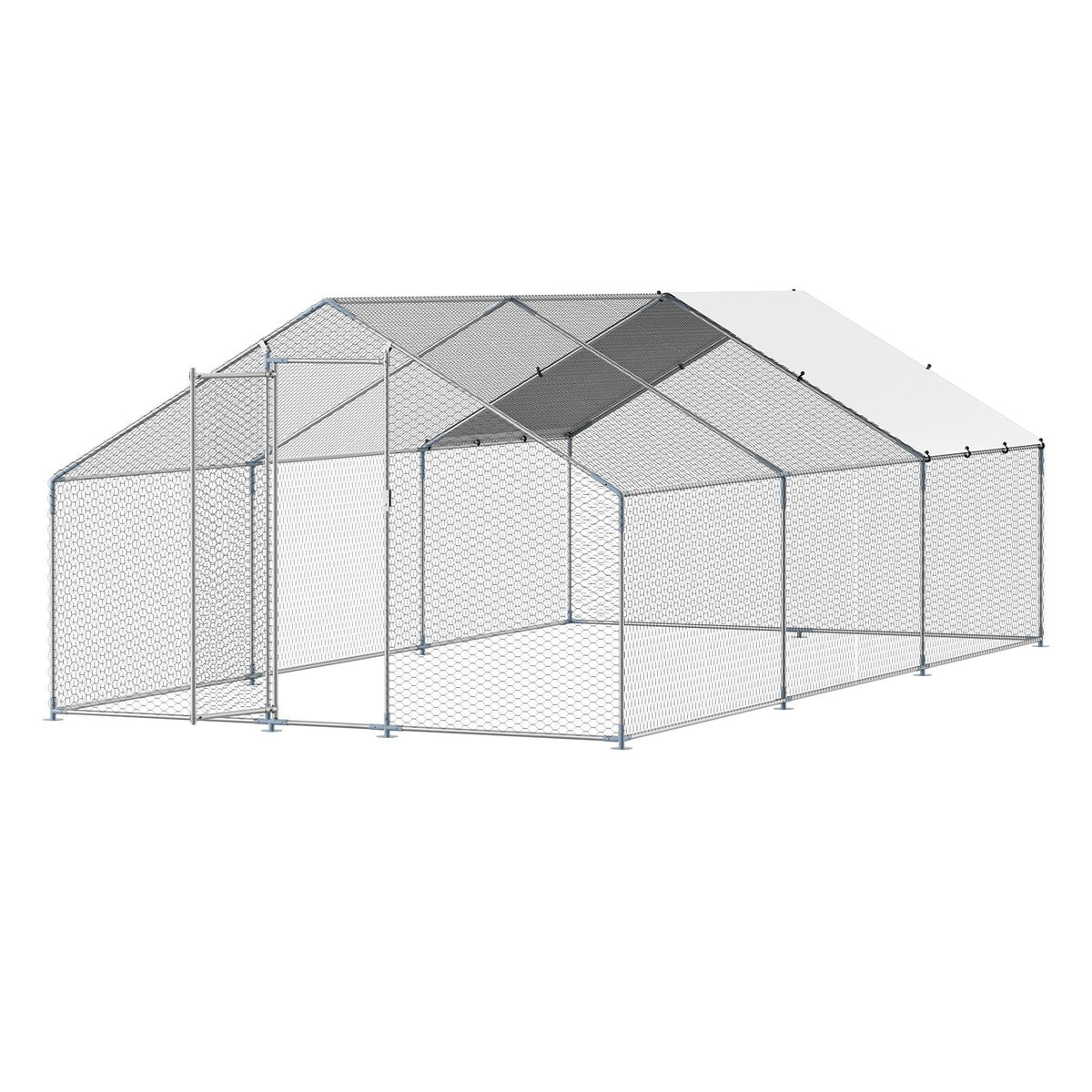 Metal Chicken Coop 9.8x19.6x6.5 ft Walk-in Chicken Run with Cover Spire Roof V952-JSJS362MJDDM8VS9P001V0