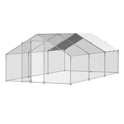 Metal Chicken Coop 9.8x19.6x6.5 ft Walk-in Chicken Run with Cover Spire Roof V952-JSJS362MJDDM8VS9P001V0