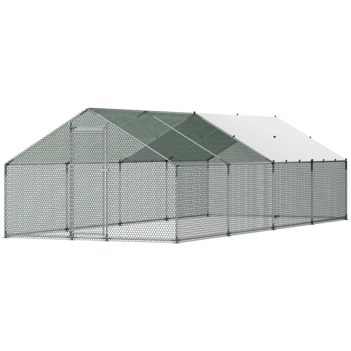 Metal Chicken Coop, 9.8x26.2x6.5 ft Large Walk-in Chicken Runs with Cover, Spire Roof Hen House Enclosure V952-JSJS382MJDDMBL240001V0