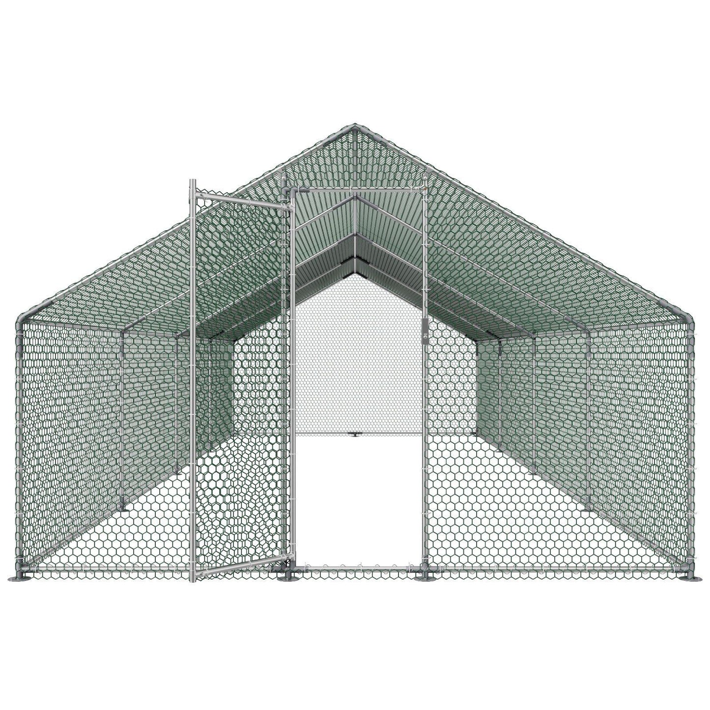 Metal Chicken Coop, 9.8x26.2x6.5 ft Large Walk-in Chicken Runs with Cover, Spire Roof Hen House Enclosure V952-JSJS382MJDDMBL240001V0