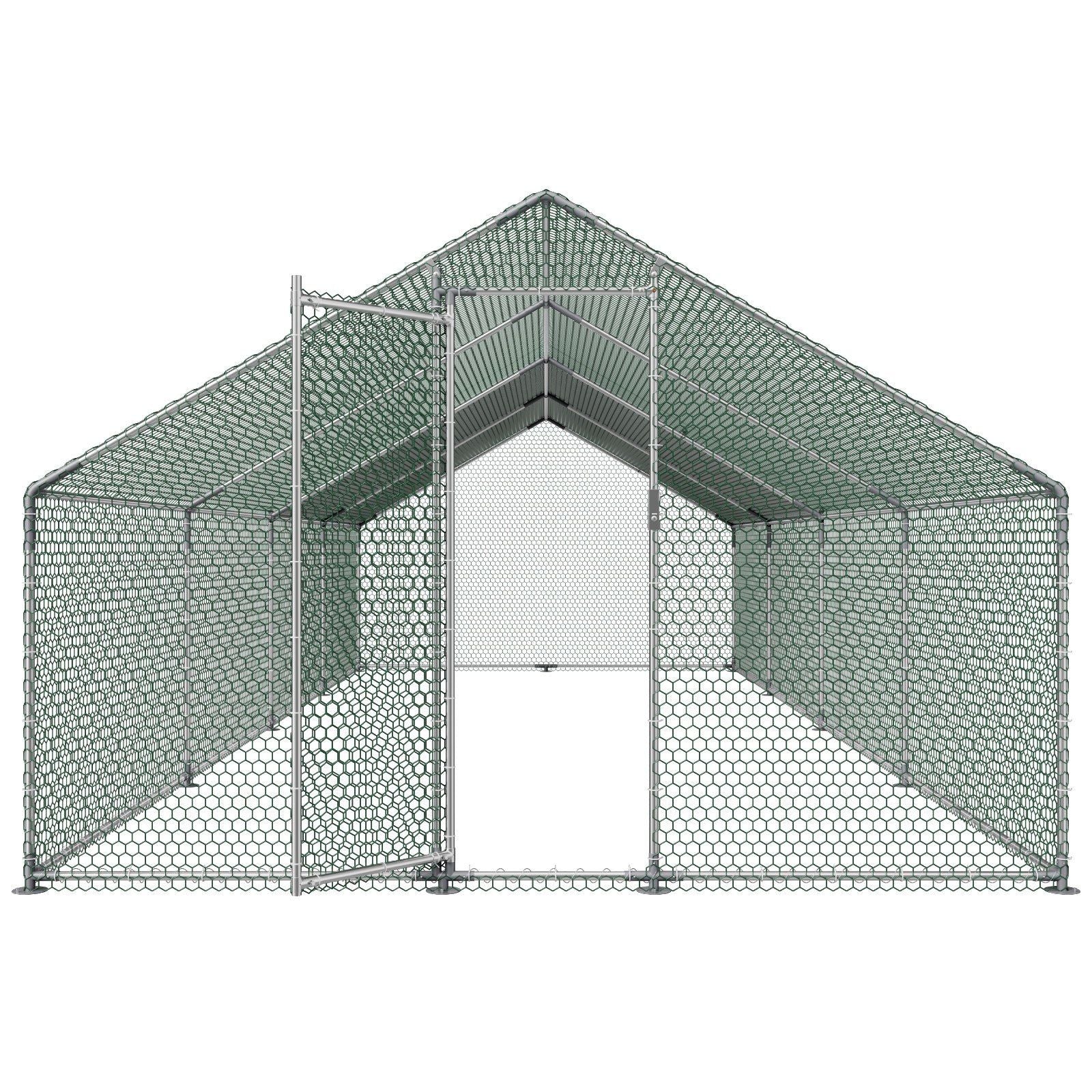 Metal Chicken Coop, 9.8x26.2x6.5 ft Large Walk-in Chicken Runs with Cover, Spire Roof Hen House Enclosure V952-JSJS382MJDDMBL240001V0