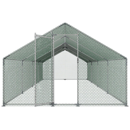 Metal Chicken Coop, 9.8x26.2x6.5 ft Large Walk-in Chicken Runs with Cover, Spire Roof Hen House Enclosure V952-JSJS382MJDDMBL240001V0