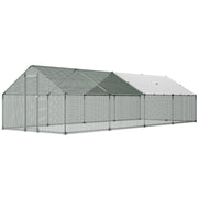 Metal Chicken Coop, 9.8x26.2x6.5 ft Large Walk-in Chicken Runs with Cover, Spire Roof Hen House Enclosure V952-JSJS382MJDDMBL240001V0