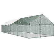 Metal Chicken Coop, 9.8x26.2x6.5 ft Large Walk-in Chicken Runs with Cover, Spire Roof Hen House Enclosure V952-JSJS382MJDDMBL240001V0