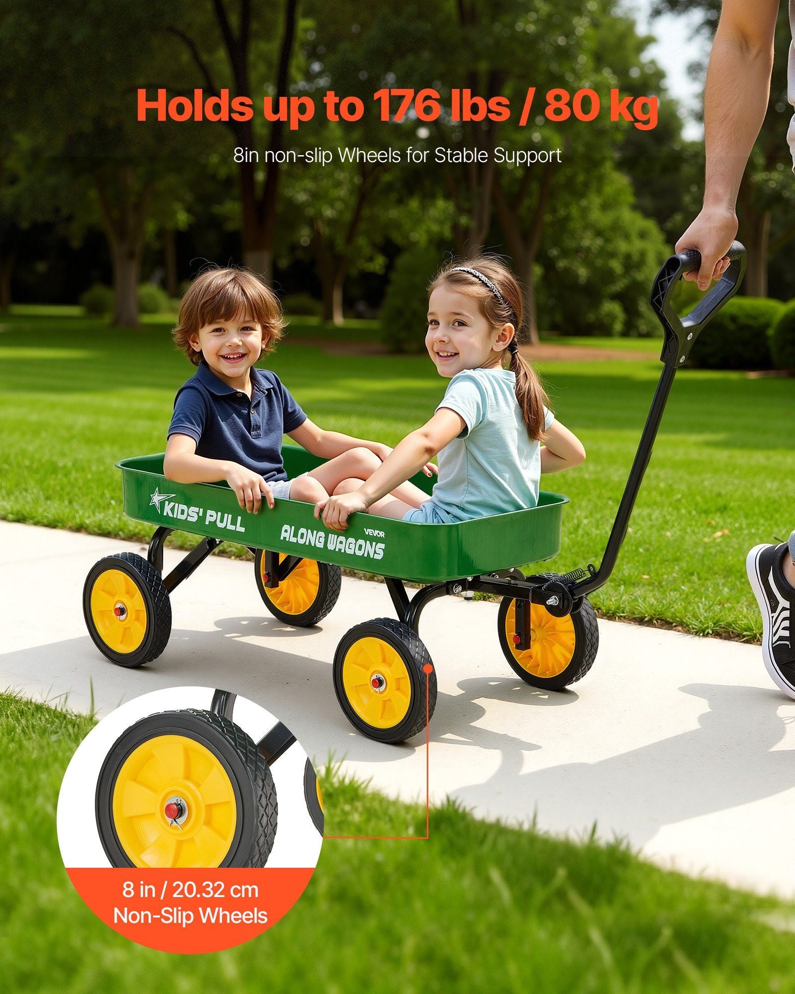 Pull-Along Wagon for Kids, 101 cm Toddler Wagons, Supports up to 80kg, All-Terrain Wagons with Handle, V952-JSKETTLC19YCV0R4A001V0