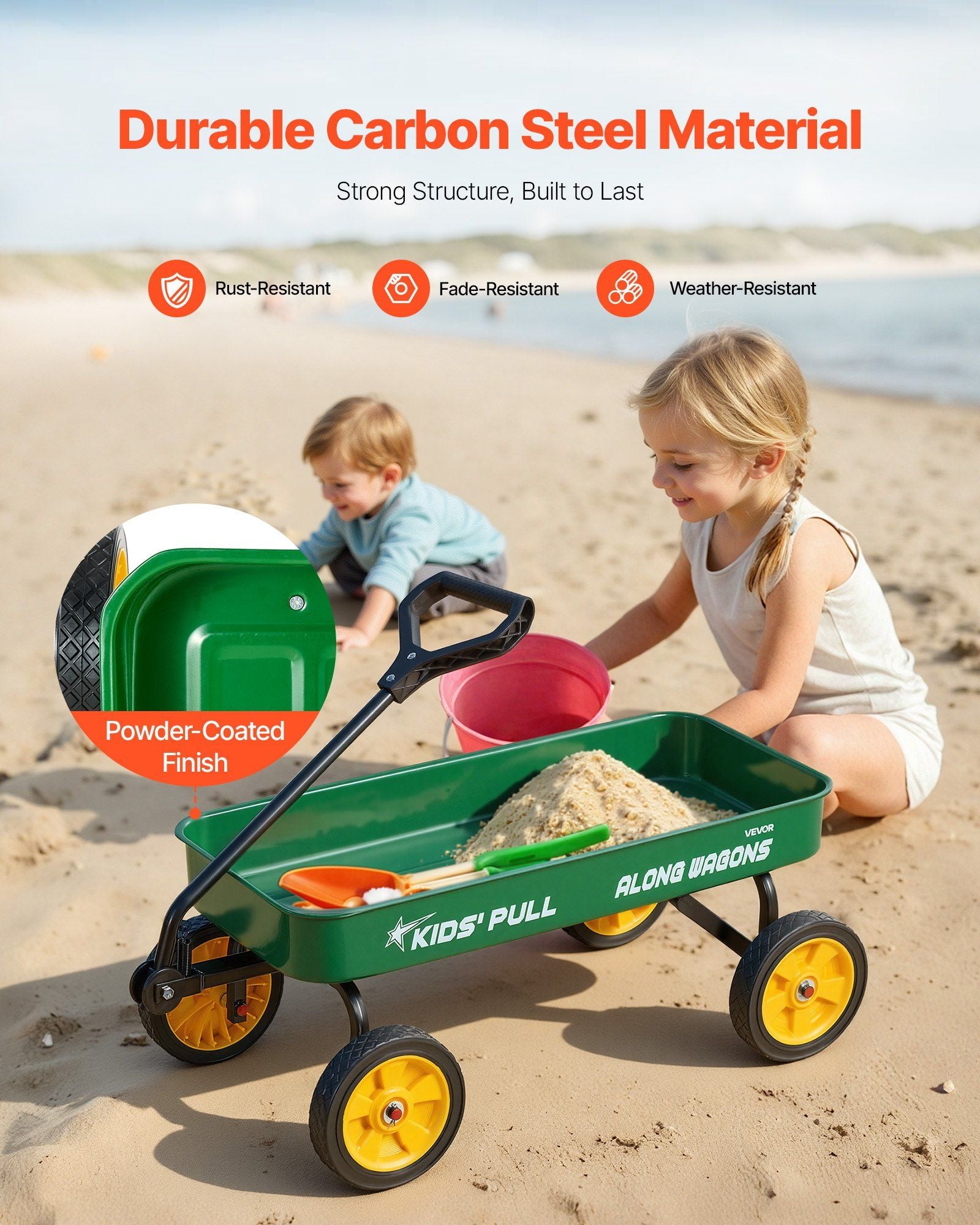 Pull-Along Wagon for Kids, 101 cm Toddler Wagons, Supports up to 80kg, All-Terrain Wagons with Handle, V952-JSKETTLC19YCV0R4A001V0