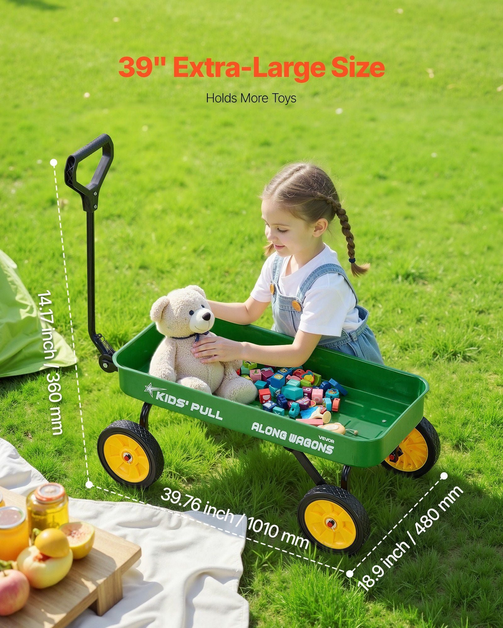 Pull-Along Wagon for Kids, 101 cm Toddler Wagons, Supports up to 80kg, All-Terrain Wagons with Handle, V952-JSKETTLC19YCV0R4A001V0