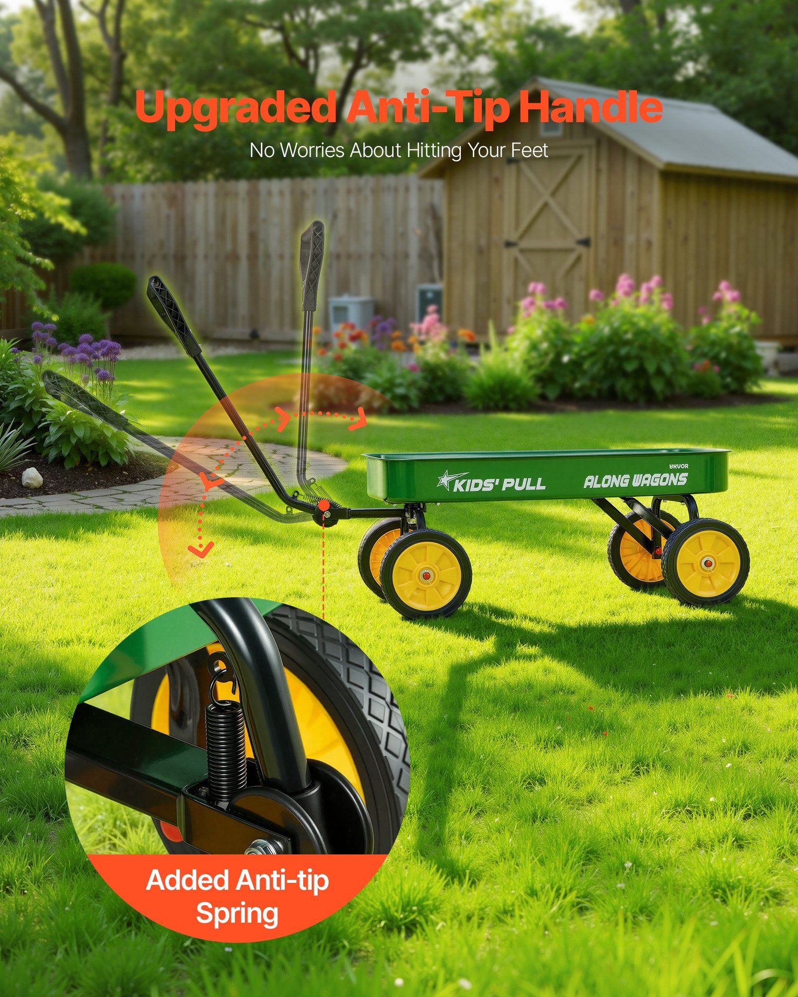 Pull-Along Wagon for Kids, 101 cm Toddler Wagons, Supports up to 80kg, All-Terrain Wagons with Handle, V952-JSKETTLC19YCV0R4A001V0