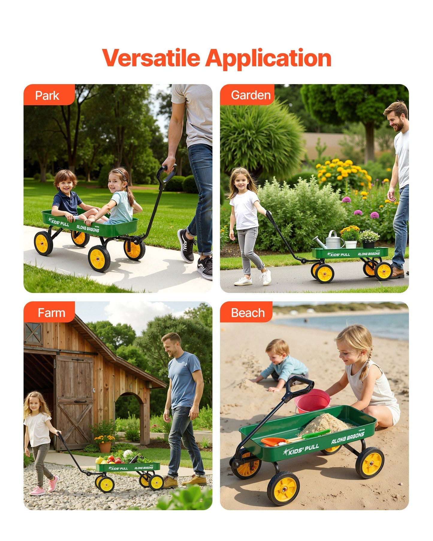 Pull-Along Wagon for Kids, 101 cm Toddler Wagons, Supports up to 80kg, All-Terrain Wagons with Handle, V952-JSKETTLC19YCV0R4A001V0