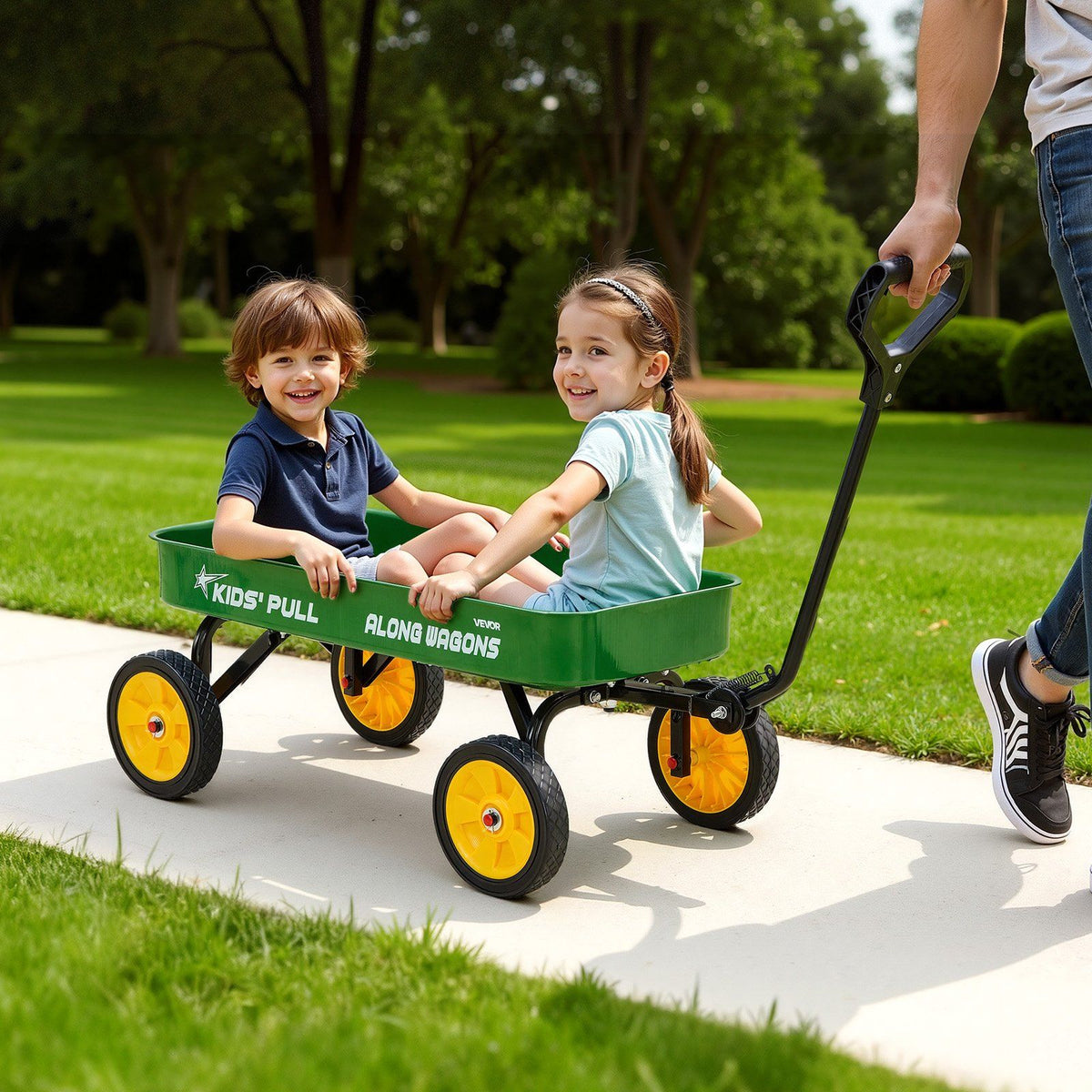 Pull-Along Wagon for Kids, 101 cm Toddler Wagons, Supports up to 80kg, All-Terrain Wagons with Handle, V952-JSKETTLC19YCV0R4A001V0