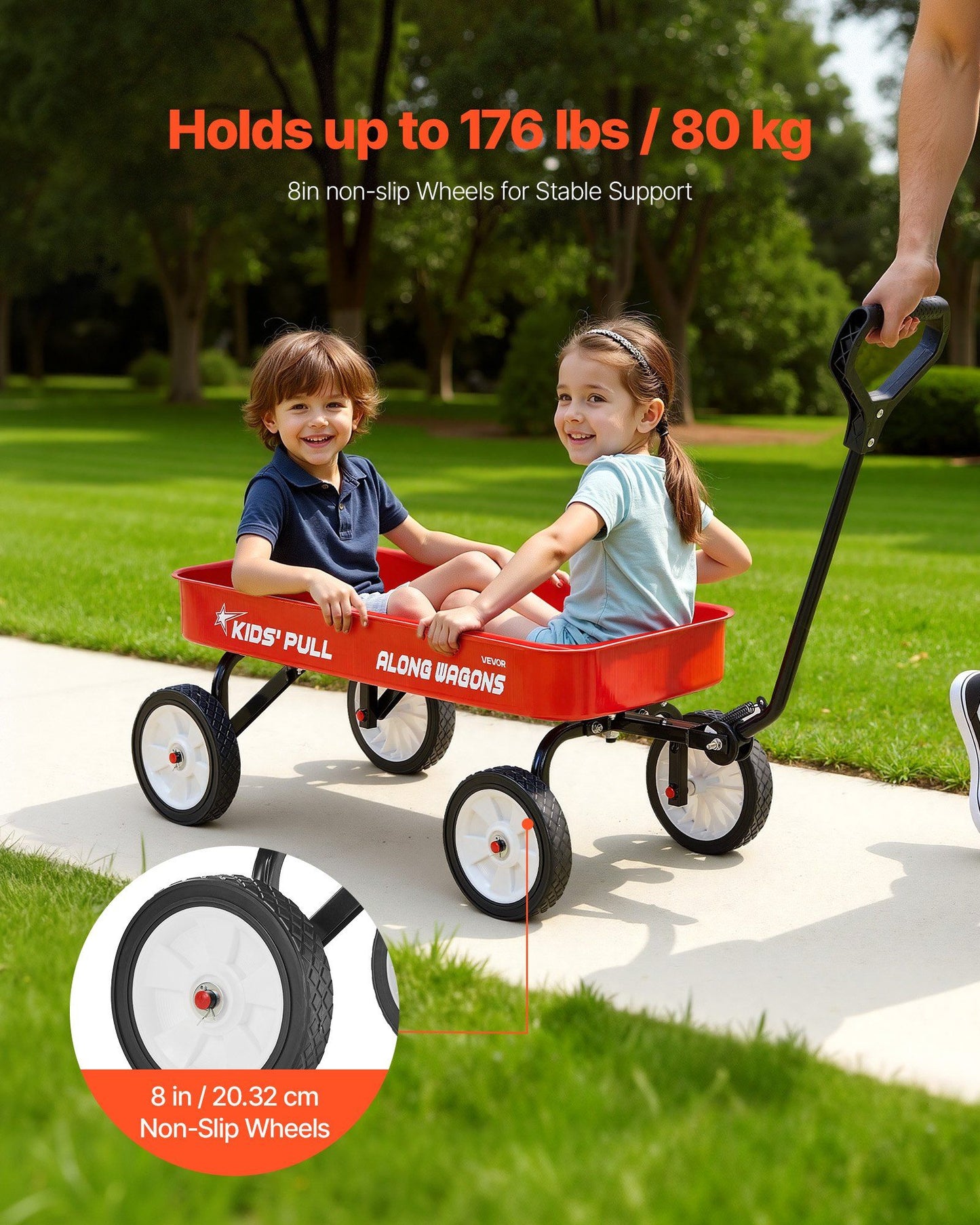 Pull-Along Wagon for Kids, 101 cm Toddler Wagons, Supports up to 80kg, All-Terrain Wagons with Handle, V952-JSKETTLC39YCTXPY0001V0