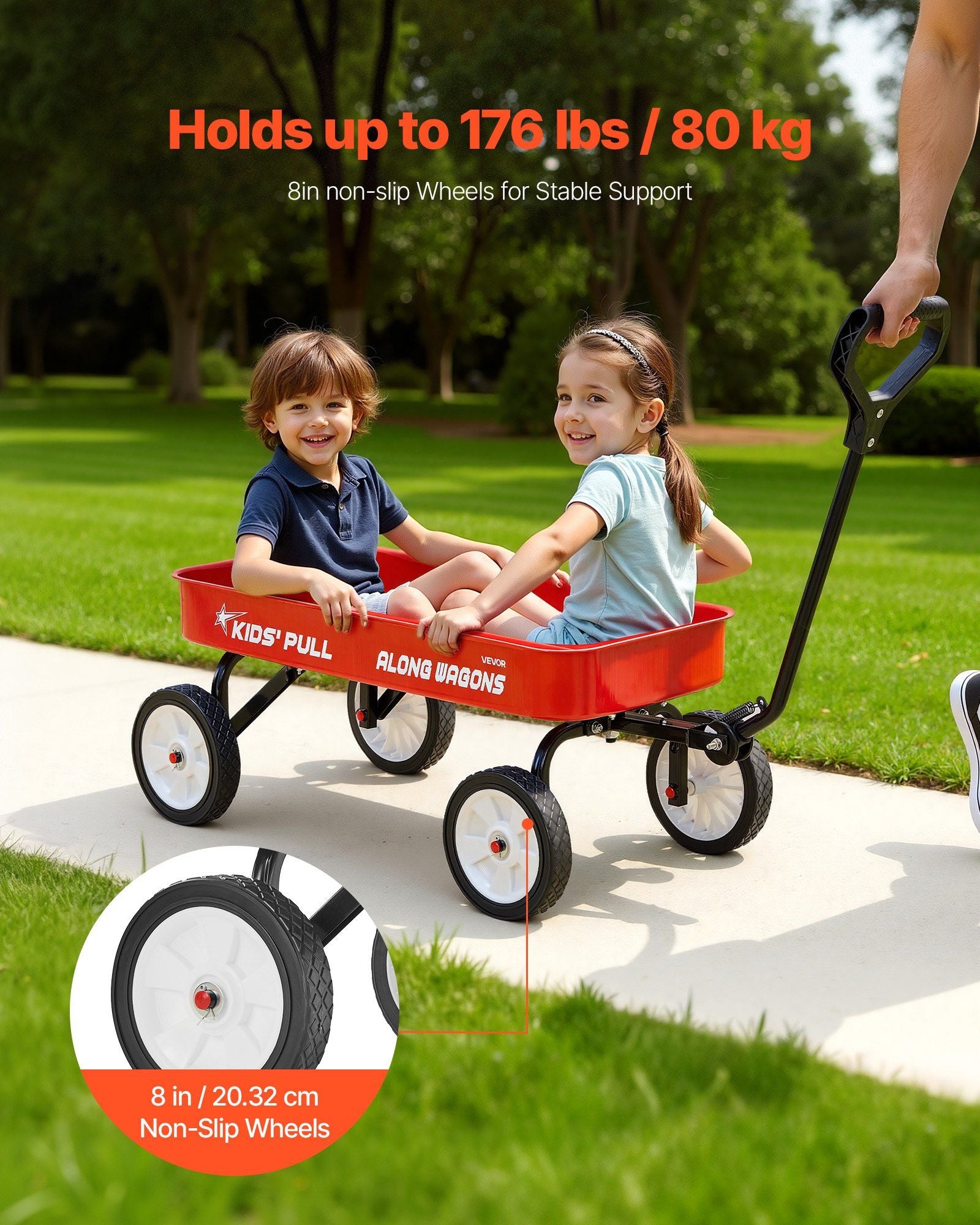 Pull-Along Wagon for Kids, 101 cm Toddler Wagons, Supports up to 80kg, All-Terrain Wagons with Handle, V952-JSKETTLC39YCTXPY0001V0