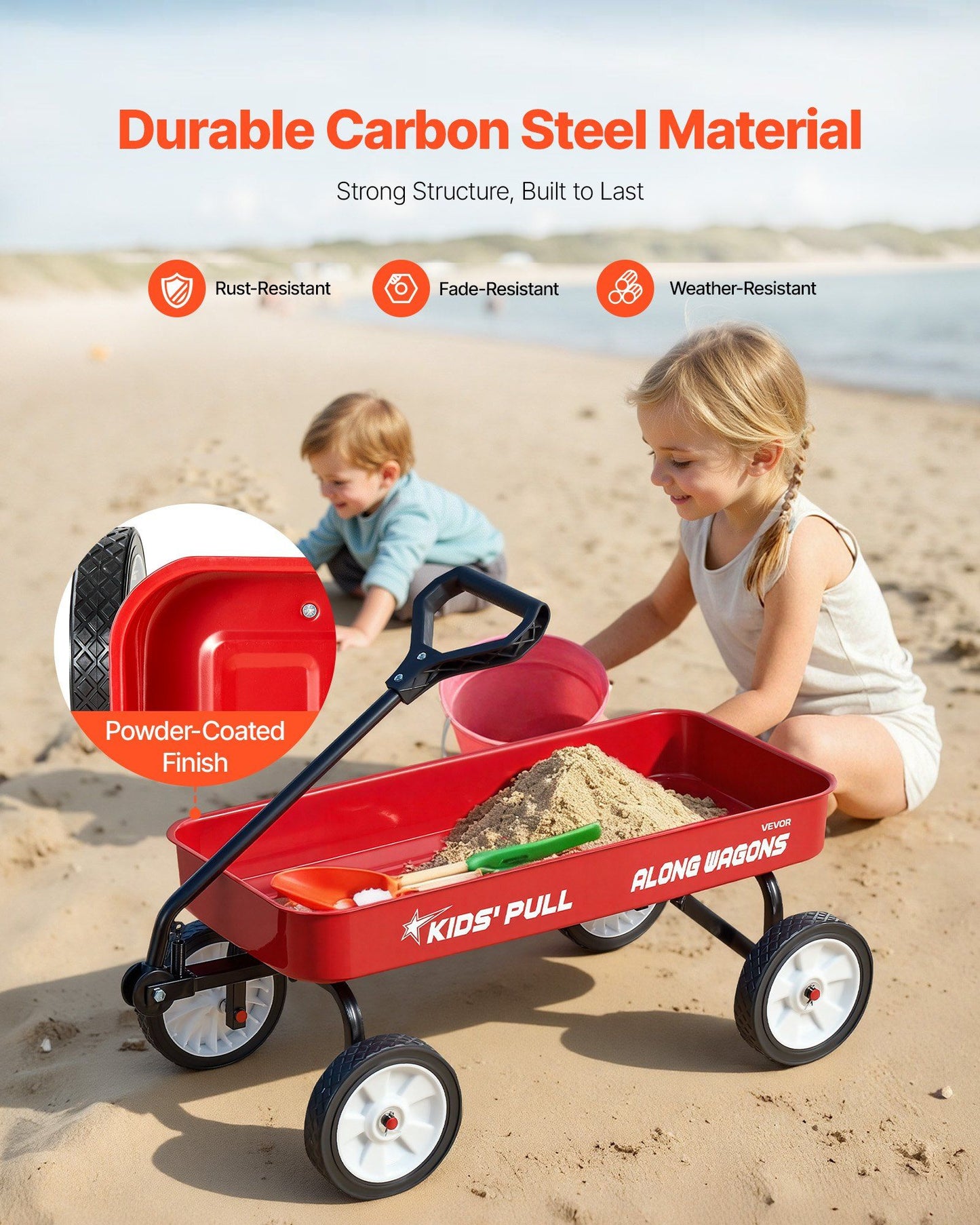 Pull-Along Wagon for Kids, 101 cm Toddler Wagons, Supports up to 80kg, All-Terrain Wagons with Handle, V952-JSKETTLC39YCTXPY0001V0