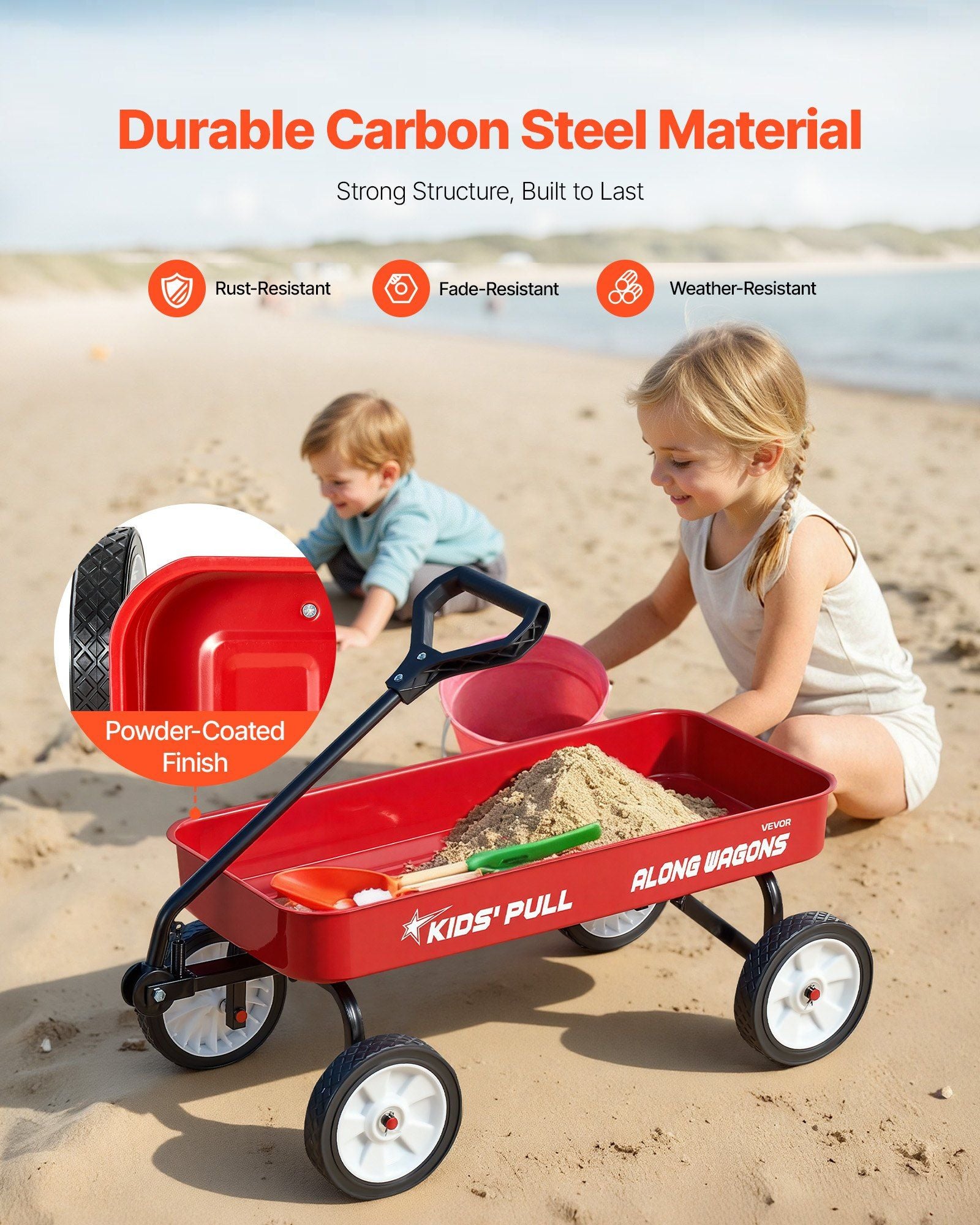 Pull-Along Wagon for Kids, 101 cm Toddler Wagons, Supports up to 80kg, All-Terrain Wagons with Handle, V952-JSKETTLC39YCTXPY0001V0