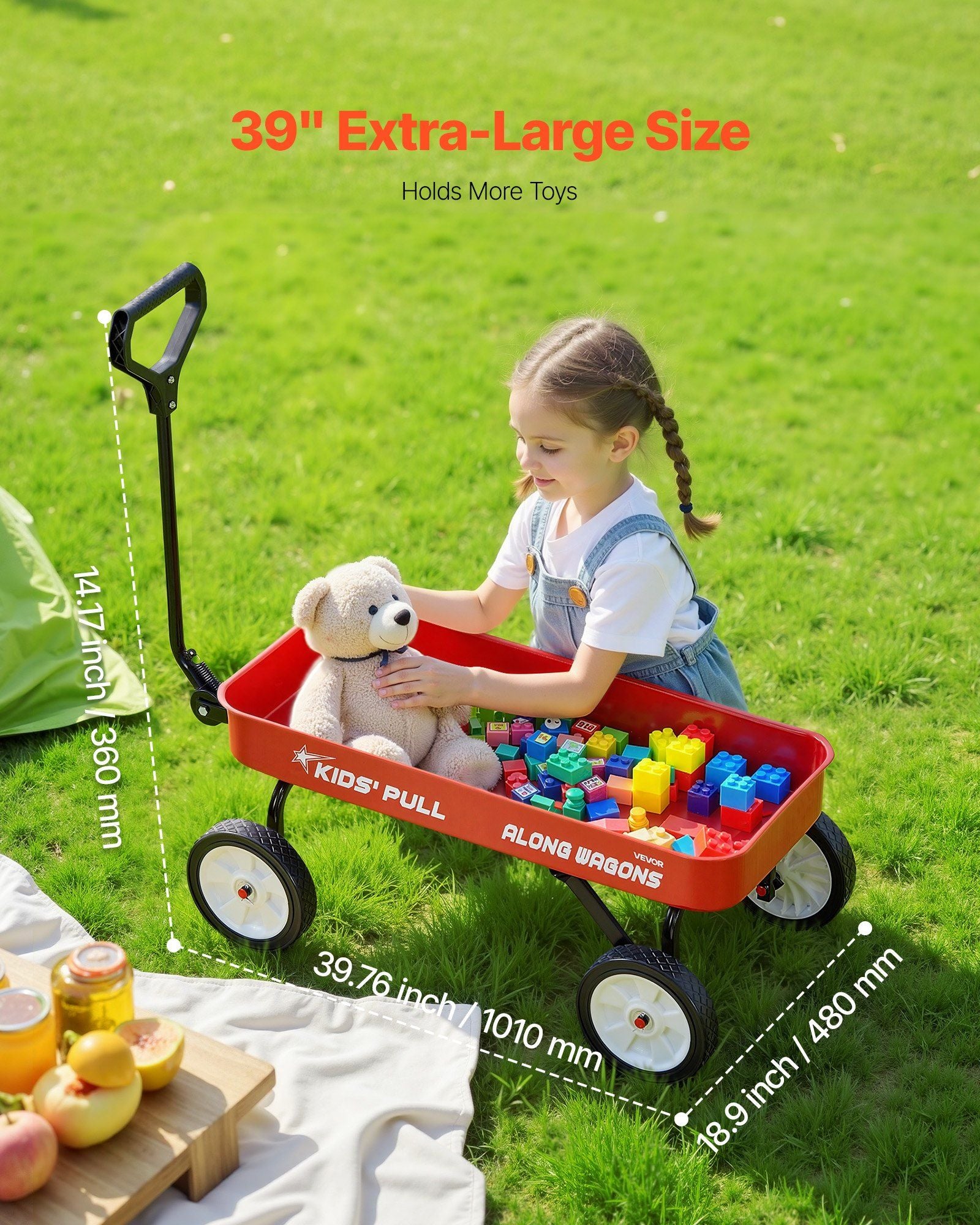 Pull-Along Wagon for Kids, 101 cm Toddler Wagons, Supports up to 80kg, All-Terrain Wagons with Handle, V952-JSKETTLC39YCTXPY0001V0