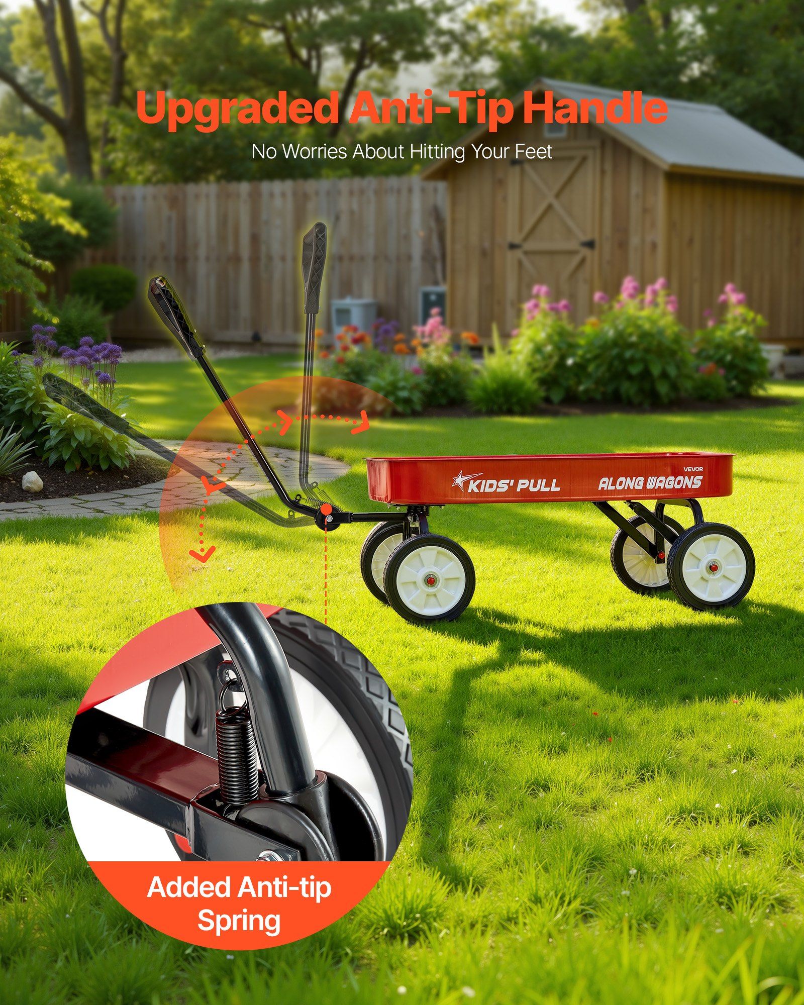 Pull-Along Wagon for Kids, 101 cm Toddler Wagons, Supports up to 80kg, All-Terrain Wagons with Handle, V952-JSKETTLC39YCTXPY0001V0