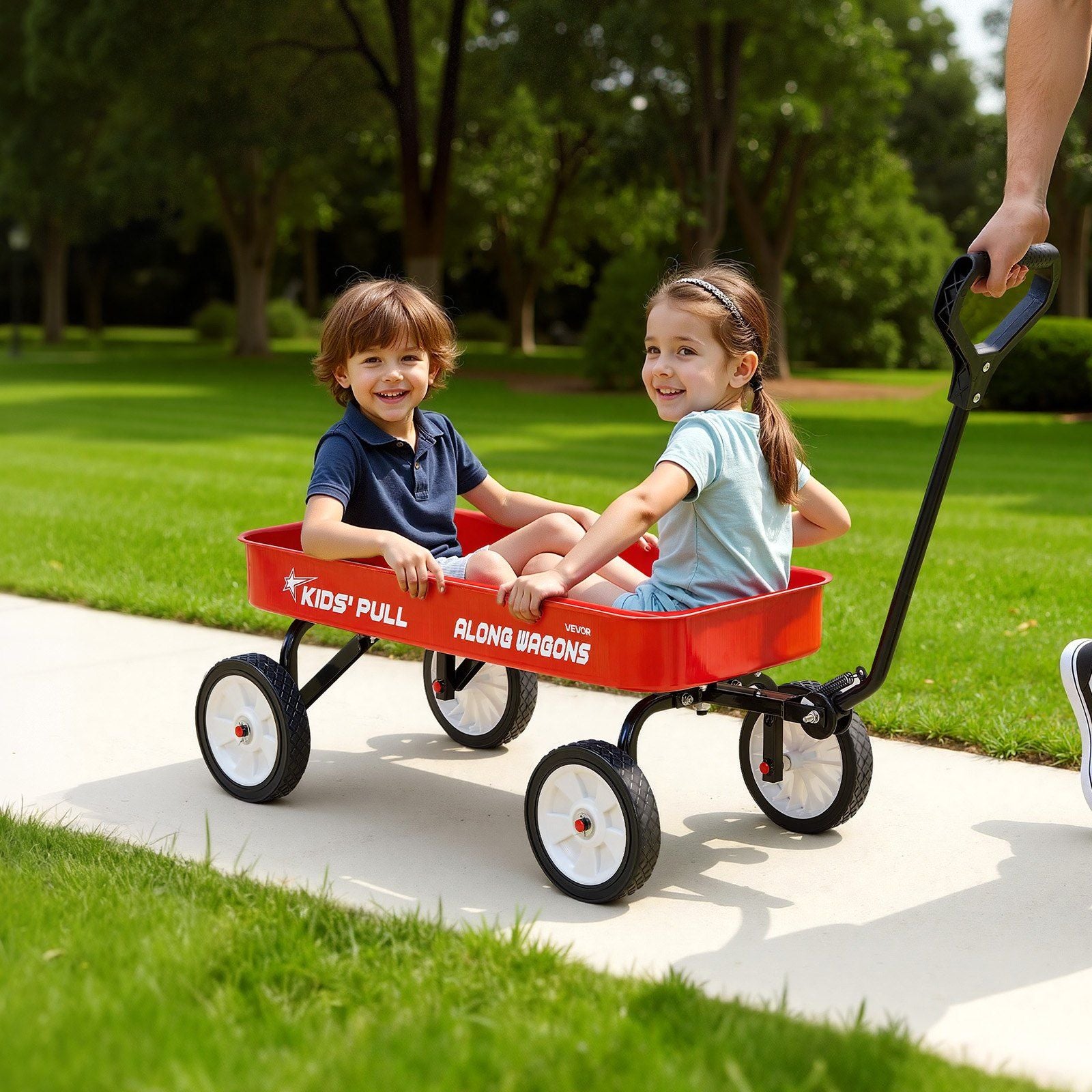 Pull-Along Wagon for Kids, 101 cm Toddler Wagons, Supports up to 80kg, All-Terrain Wagons with Handle, V952-JSKETTLC39YCTXPY0001V0