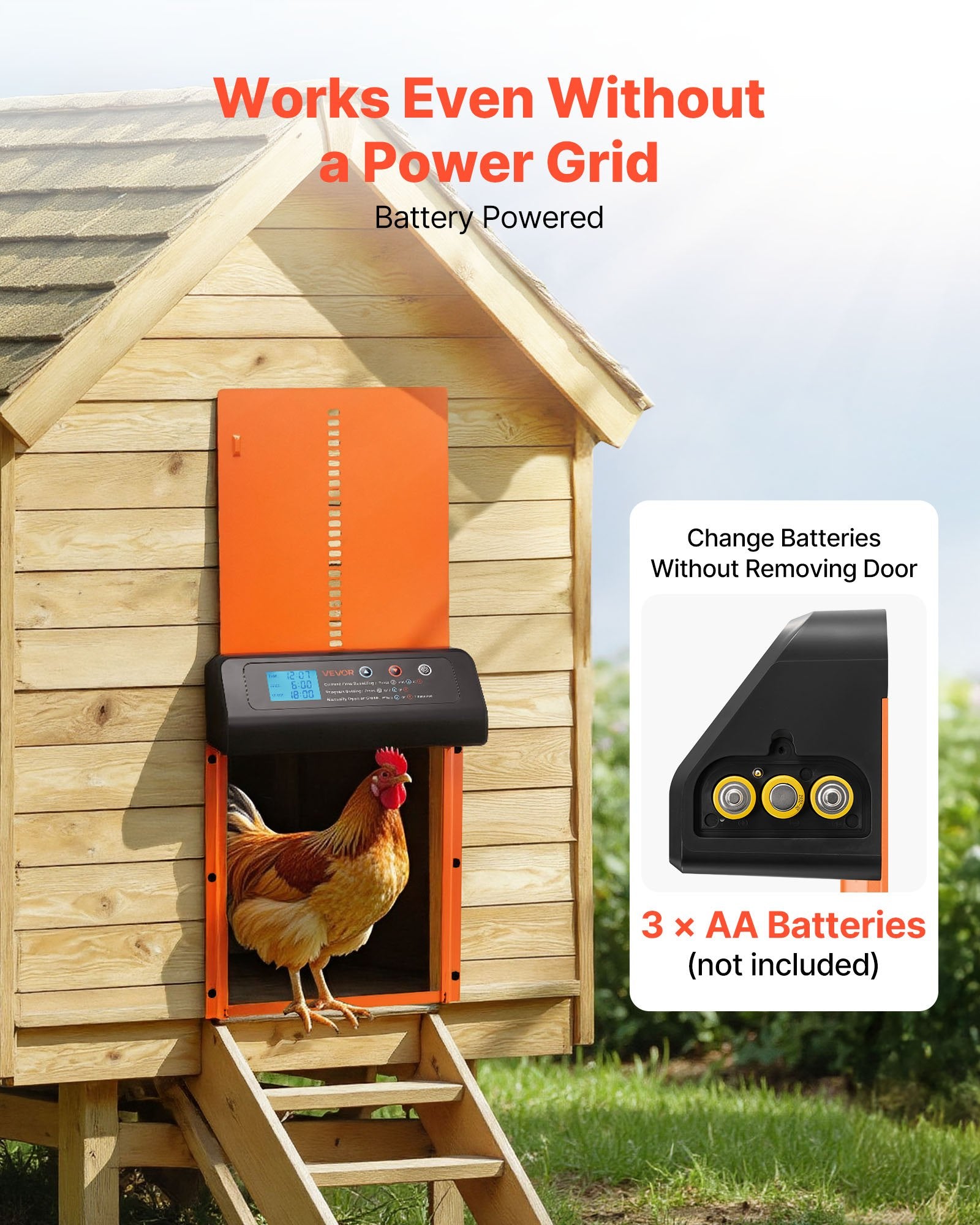 Automatic Chicken Coop Door, Battery Powered Chicken Coop Door with Timer & Manual Setting, Anti-Pinch V952-JSKMQCSSKGDCNGEKL001V9