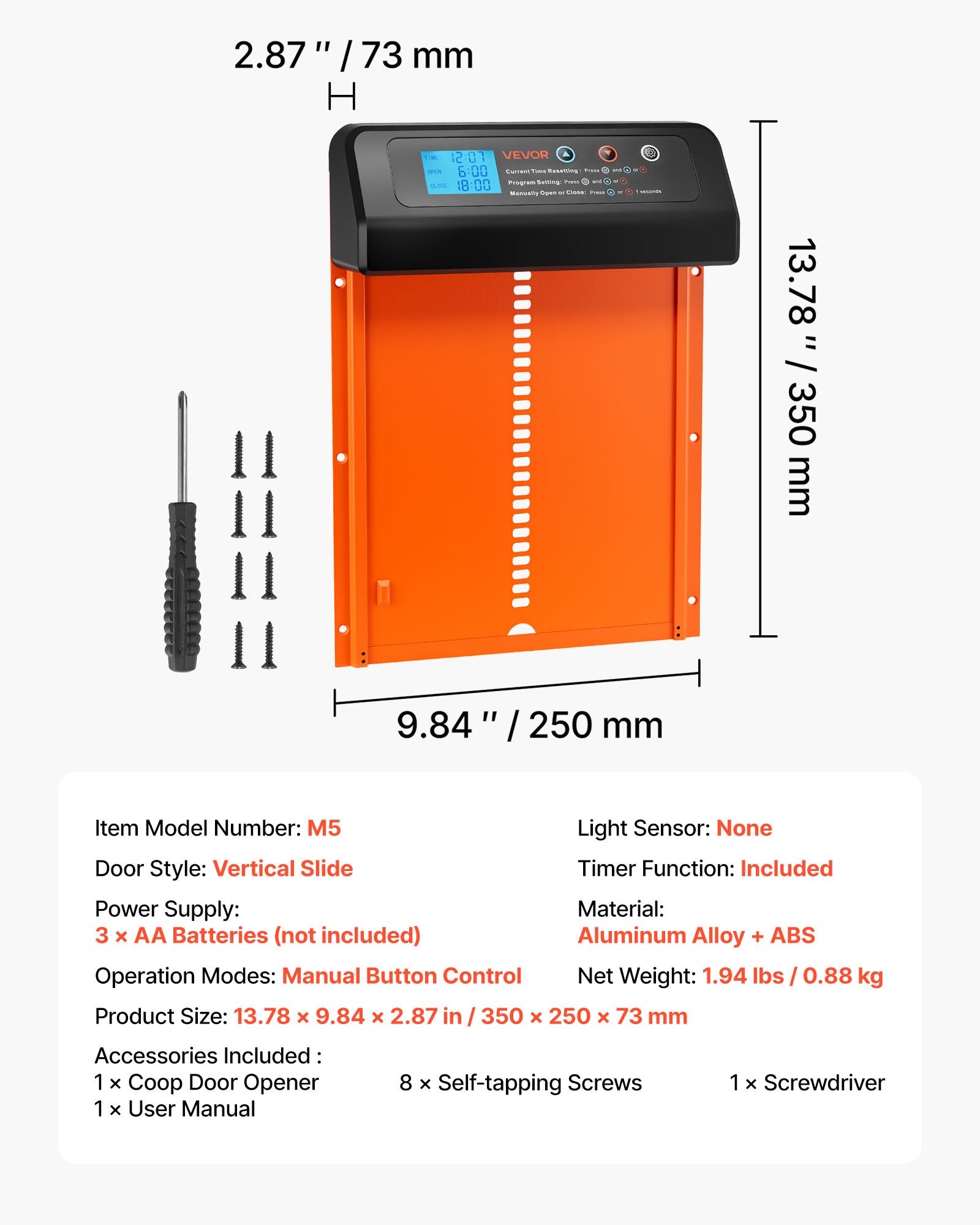 Automatic Chicken Coop Door, Battery Powered Chicken Coop Door with Timer & Manual Setting, Anti-Pinch V952-JSKMQCSSKGDCNGEKL001V9