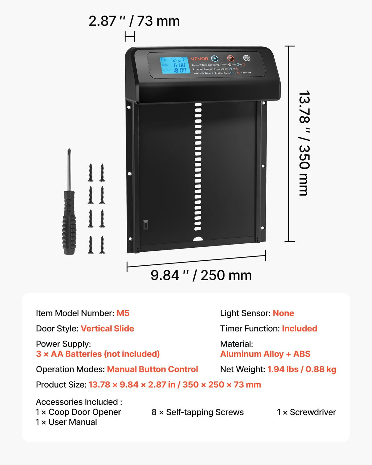Automatic Chicken Coop Door, Battery Powered Chicken Coop Door with Timer & Manual Setting, Anti-Pinch V952-JSKMQHSSKGDCAG9SN001V9