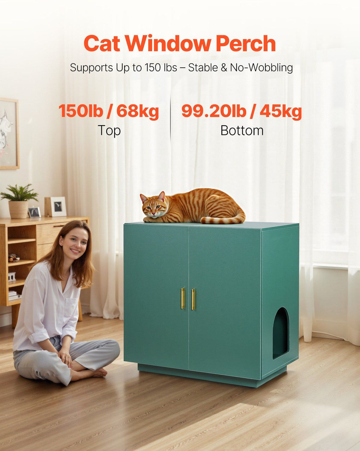 Cat Litter Box Enclosure, 80 cm Hidden Litter Box Cabinet, Wooden Indoor Cat Washroom with Ventilated Holes, V952-JSLMMSPWQ315F4YRL001V0