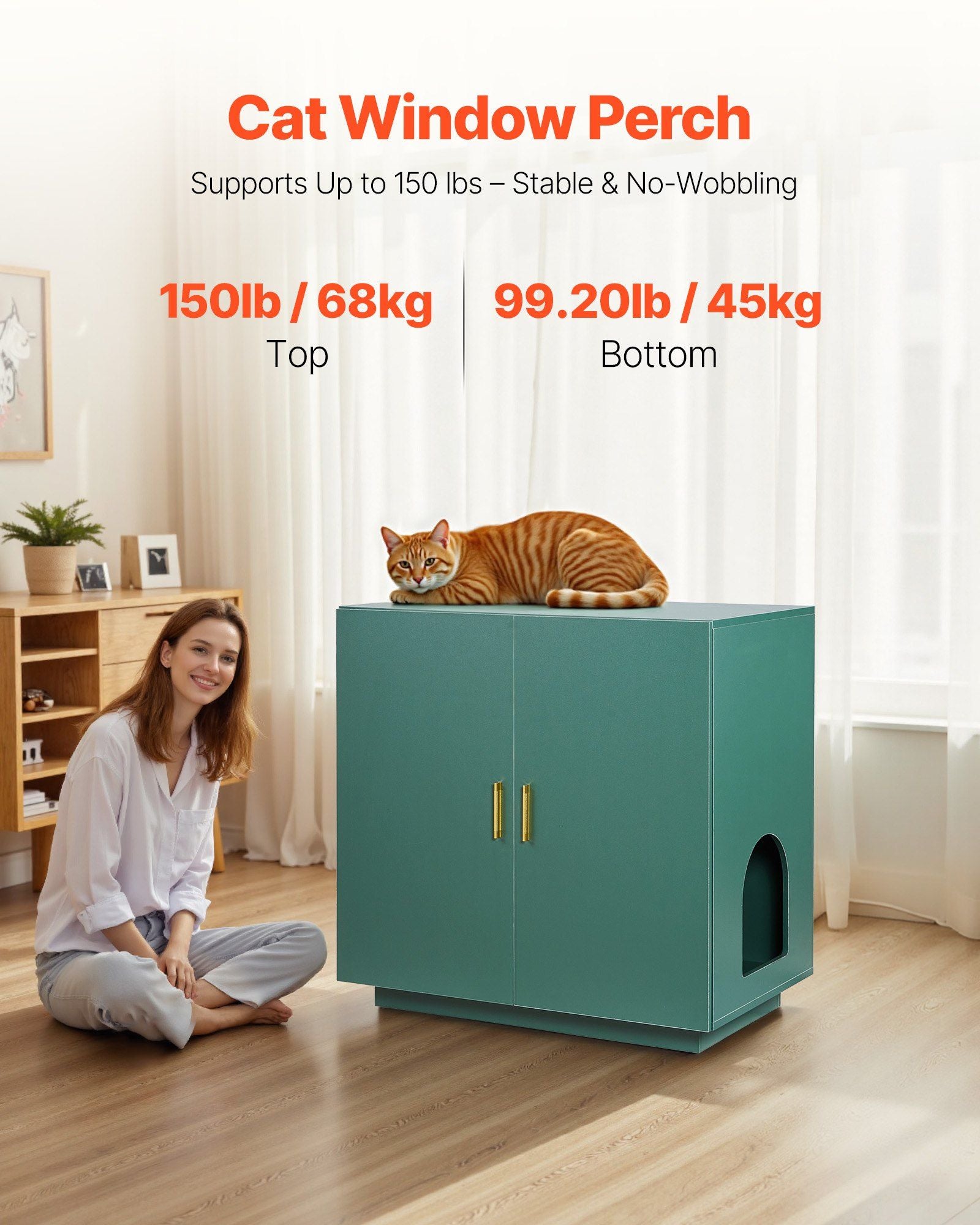 Cat Litter Box Enclosure, 80 cm Hidden Litter Box Cabinet, Wooden Indoor Cat Washroom with Ventilated Holes, V952-JSLMMSPWQ315F4YRL001V0