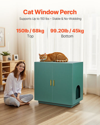 Cat Litter Box Enclosure, 80 cm Hidden Litter Box Cabinet, Wooden Indoor Cat Washroom with Ventilated Holes, V952-JSLMMSPWQ315F4YRL001V0