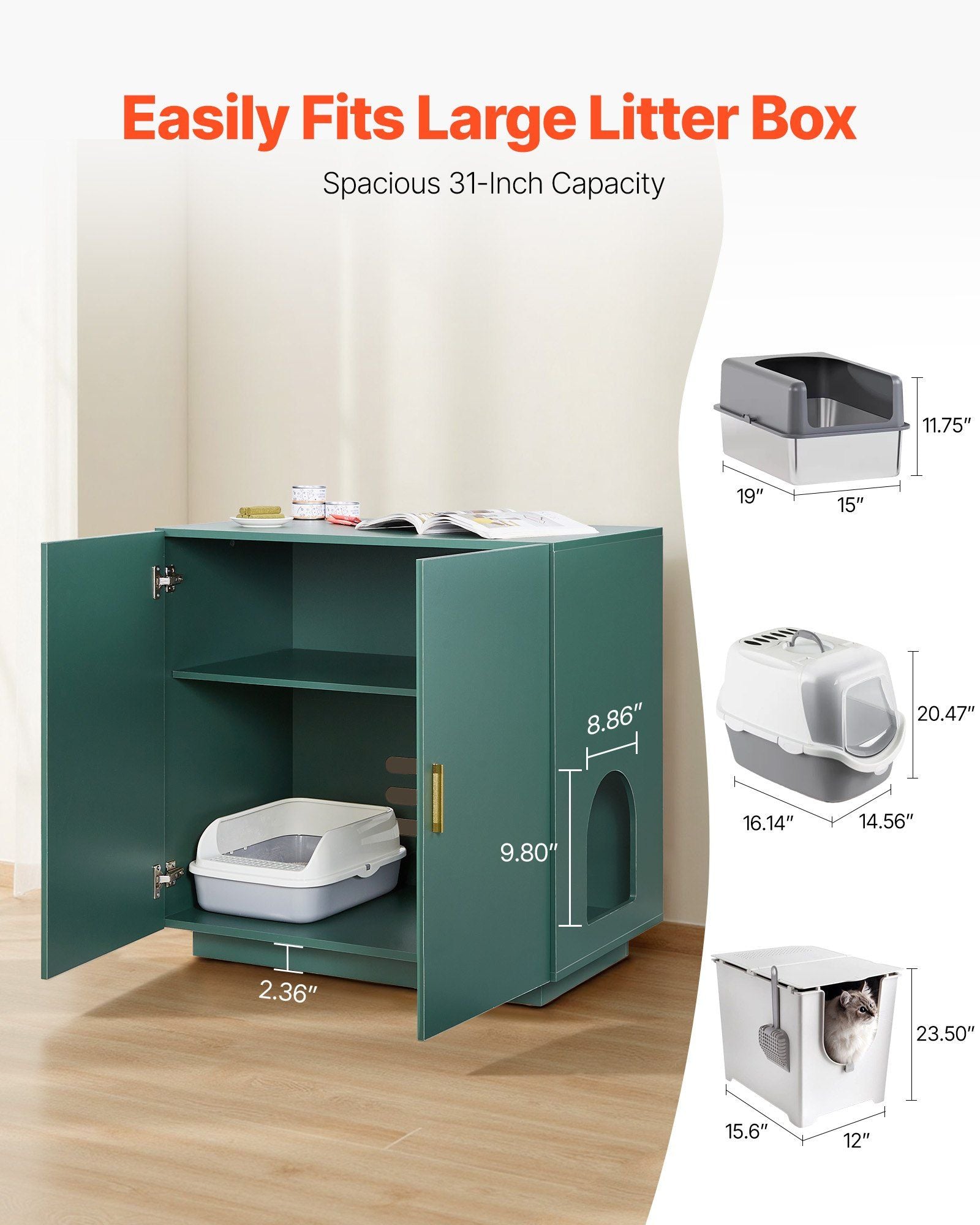 Cat Litter Box Enclosure, 80 cm Hidden Litter Box Cabinet, Wooden Indoor Cat Washroom with Ventilated Holes, V952-JSLMMSPWQ315F4YRL001V0