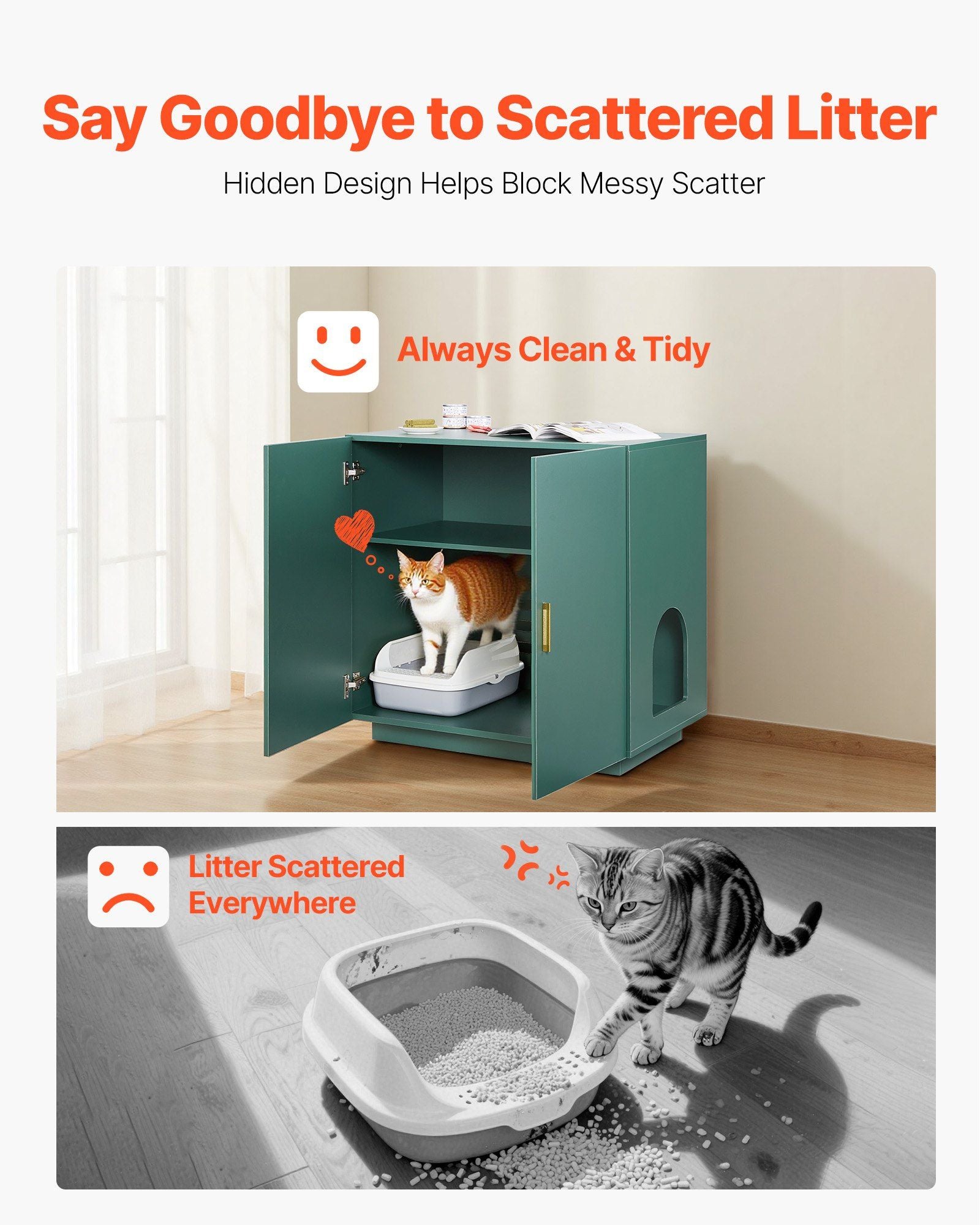 Cat Litter Box Enclosure, 80 cm Hidden Litter Box Cabinet, Wooden Indoor Cat Washroom with Ventilated Holes, V952-JSLMMSPWQ315F4YRL001V0