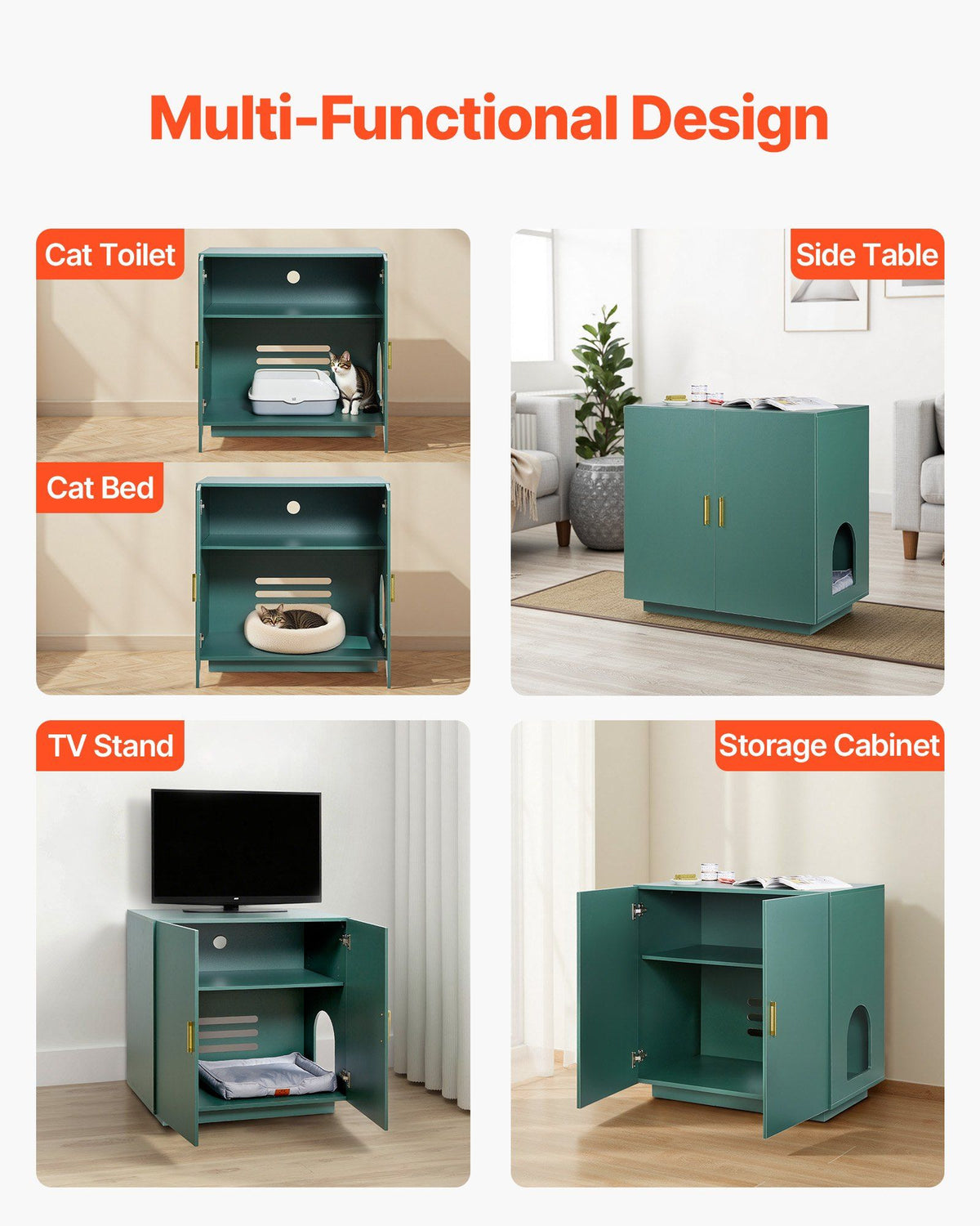 Cat Litter Box Enclosure, 80 cm Hidden Litter Box Cabinet, Wooden Indoor Cat Washroom with Ventilated Holes, V952-JSLMMSPWQ315F4YRL001V0