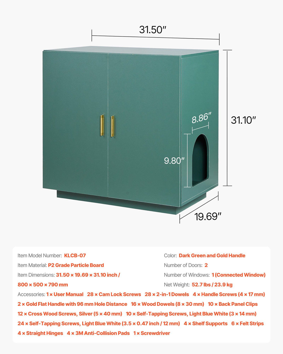 Cat Litter Box Enclosure, 80 cm Hidden Litter Box Cabinet, Wooden Indoor Cat Washroom with Ventilated Holes, V952-JSLMMSPWQ315F4YRL001V0