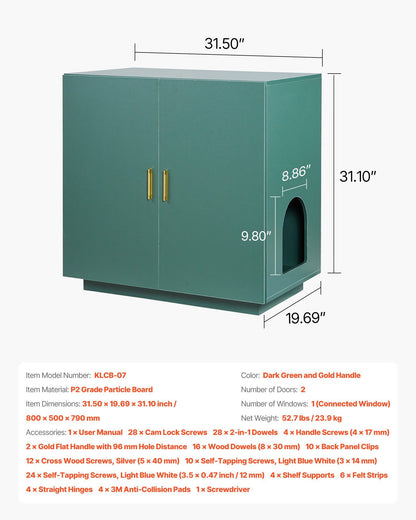 Cat Litter Box Enclosure, 80 cm Hidden Litter Box Cabinet, Wooden Indoor Cat Washroom with Ventilated Holes, V952-JSLMMSPWQ315F4YRL001V0