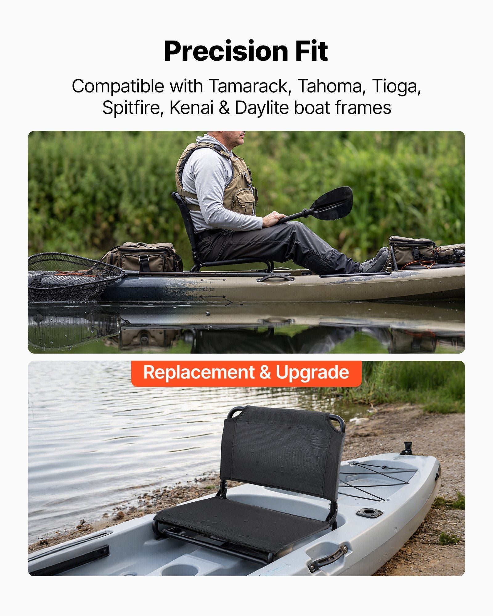 Kayak Seat, Folding Kayak Seat with Comfortable Back Support, Aluminum Alloy Frame & 600D Oxford Fabric, Easy V952-JSPHTZYJSKJFASKAH001V0
