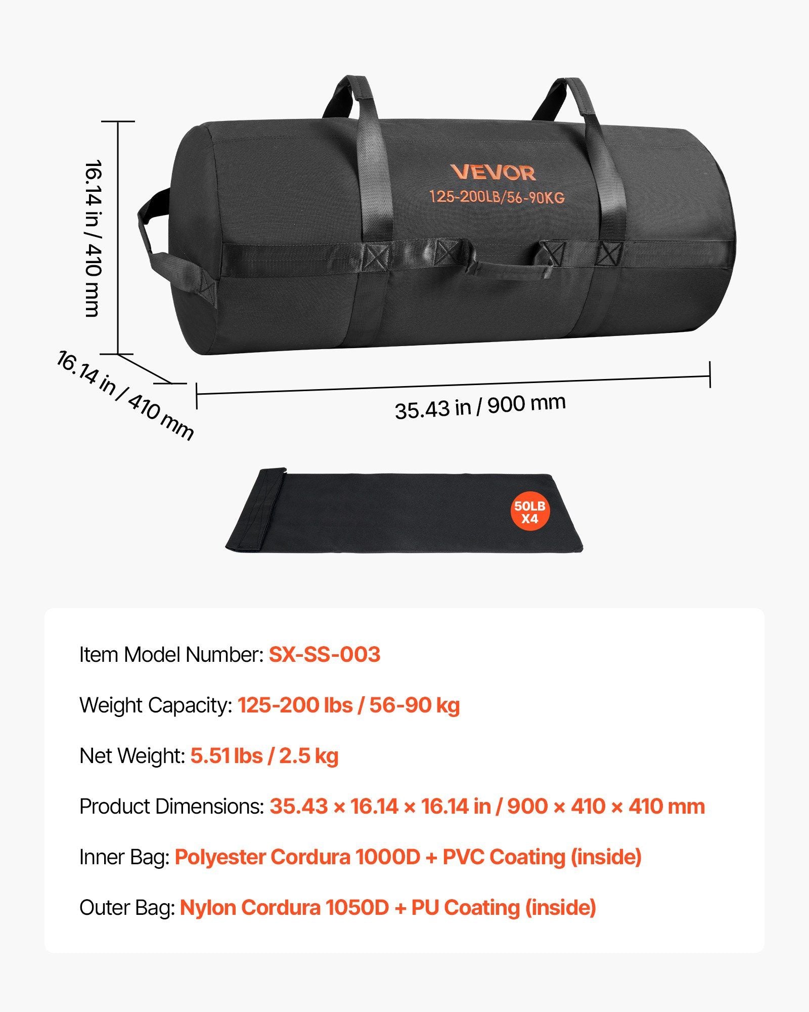 Workout Sandbag, Heavy Duty Workout Power Bags with Handles, 56-90 kg Adjustable Slam Bag for Fitness V952-JSSDSDYZXHS2IAKXF001V0