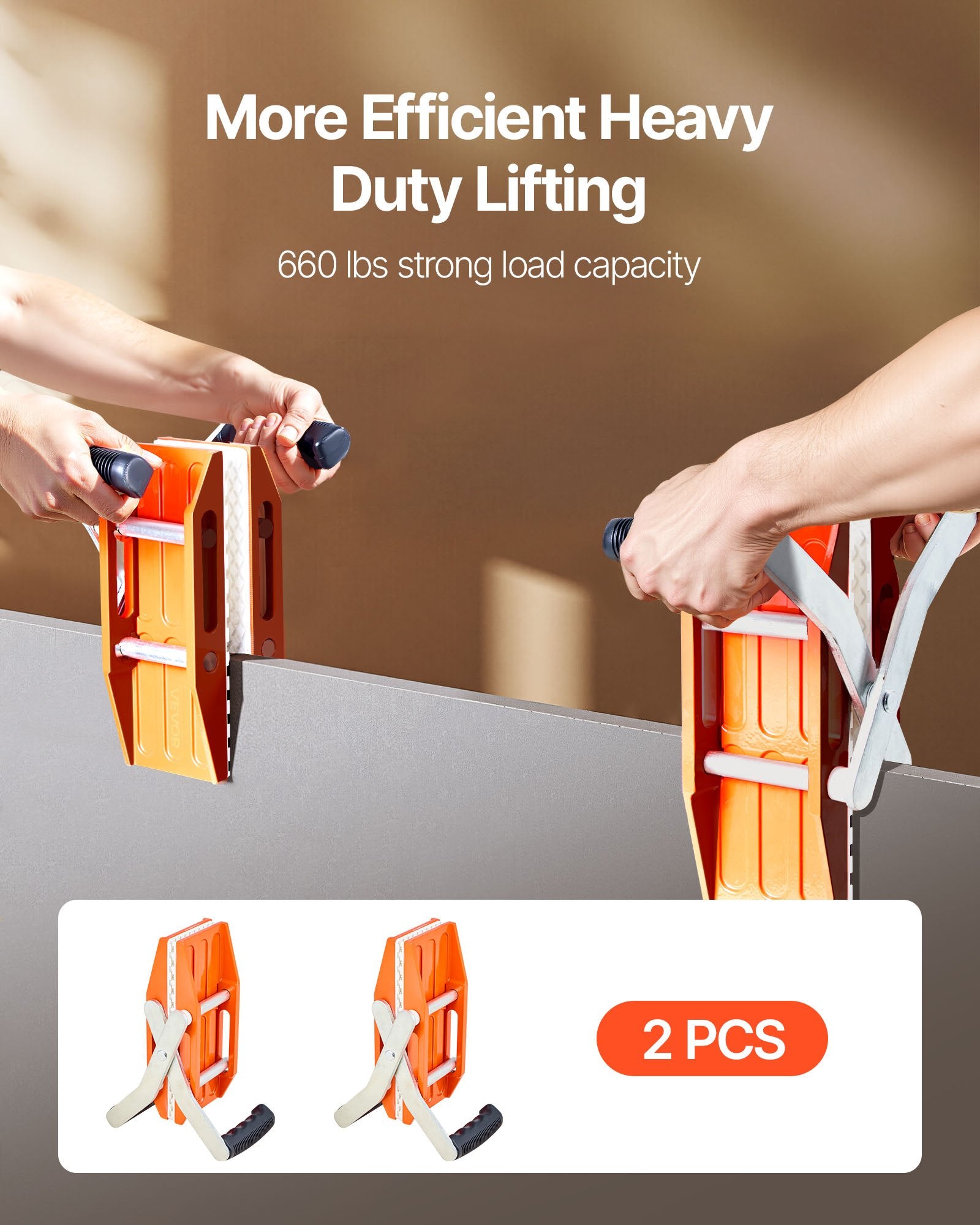 Double Handed Stone Carrying Clamps, 299 kg Load Capacity, 2 Pack Granite Panel Carriers Lifting Tools with V952-JSSTSK660LBSAAF82001V0