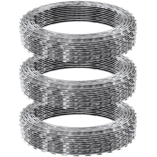 Razor Wire Razor Barbed Wire 147ft 3Rolls Razor Wire Fencing Double Spiral V952-JSSWDPCS147YCR3A8V0