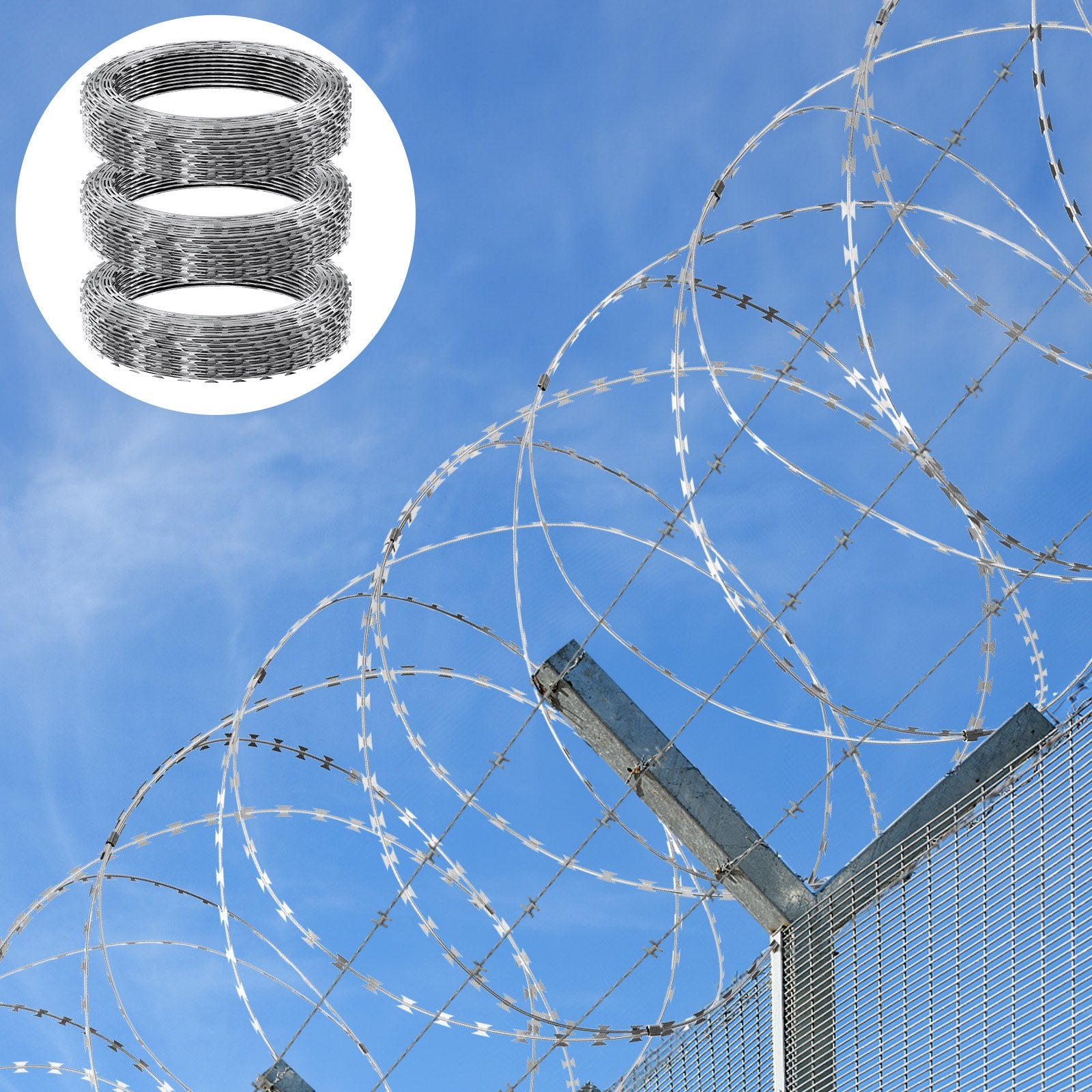 Razor Wire Razor Barbed Wire 147ft 3Rolls Razor Wire Fencing Double Spiral V952-JSSWDPCS147YCR3A8V0