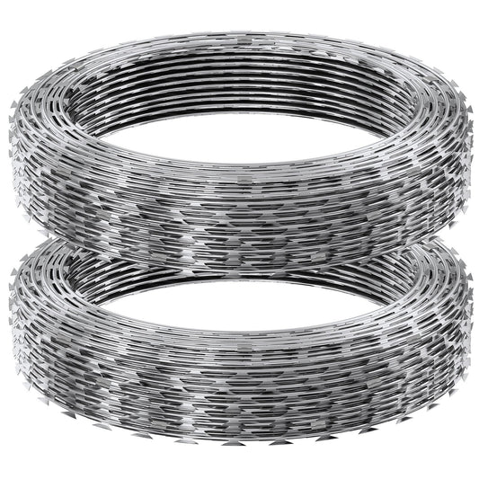 Razor Wires, 98 ft Razor Barbed Wire, 2 Rolls Razor Wire Fencing Razor Fence, Double Spiral Razor Ribbon V952-JSSWDPCS98YCM0CYFV0